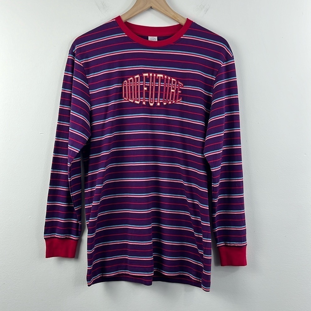 Odd Future OFWGKTA Stripes Purple Red Long Sleeve Crewneck Top Womens Size L